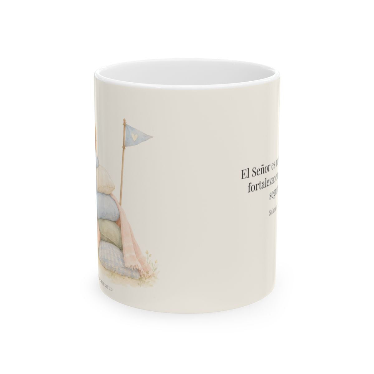 Jehová es mi roca y mi fortaleza | Taza con arte cristiano | Salmo 18:2 — 11 oz · Vista frontal