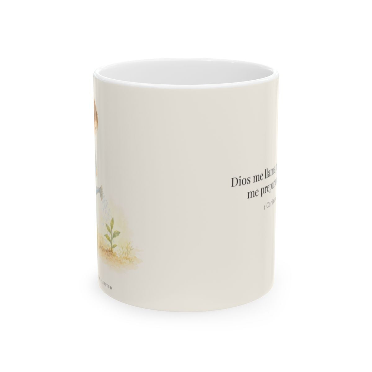 Dios me llama antes de que yo esté listo | Taza de inspiración bíblica | 1 Corintios 1:27 — 11 oz · Vista frontal