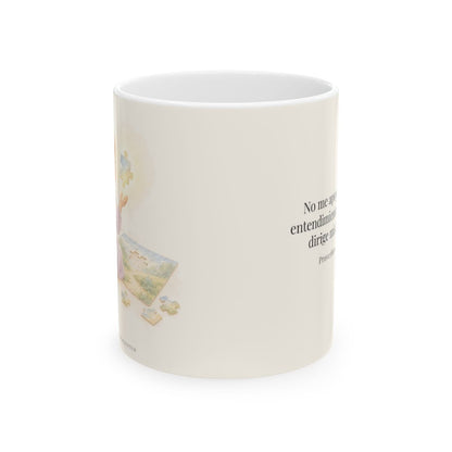 El Señor dirige mis pasos | Taza de inspiración bíblica | Proverbios 3:5-6 — 11 oz · Vista frontal