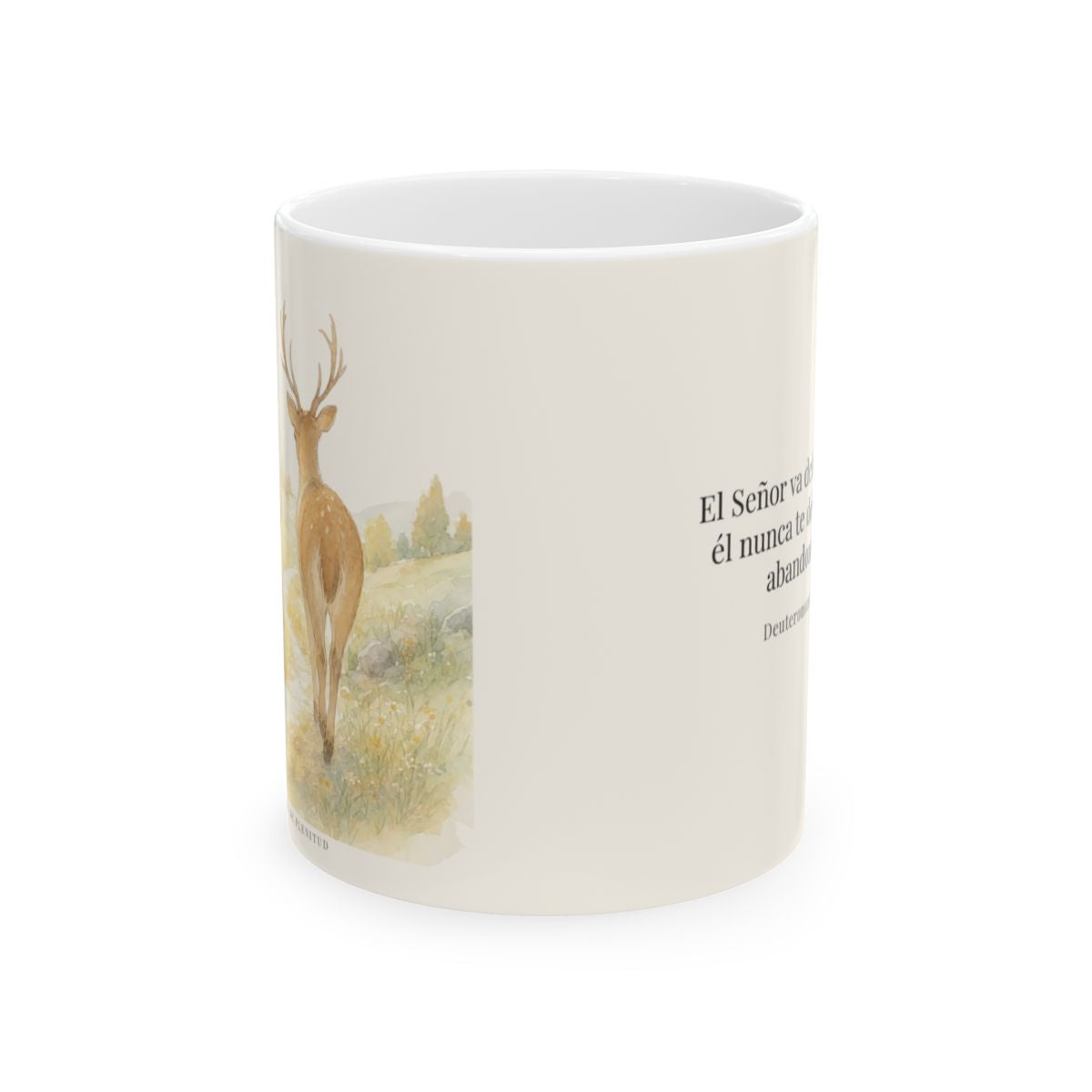 Jehová va delante de ti | Taza de fe para cada mañana | Deuteronomio 31:8 — 11 oz · Vista frontal