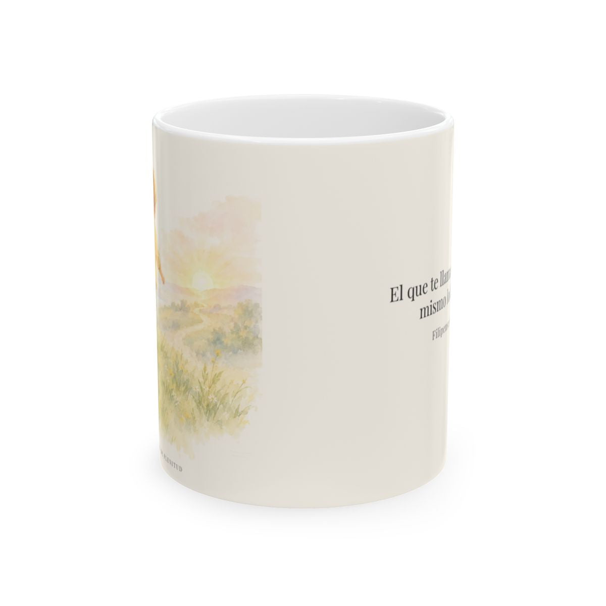 Fiel es el que os llama, el cual también lo hará | Taza con arte cristiano | Filipenses 1:6 — 11 oz · Vista frontal