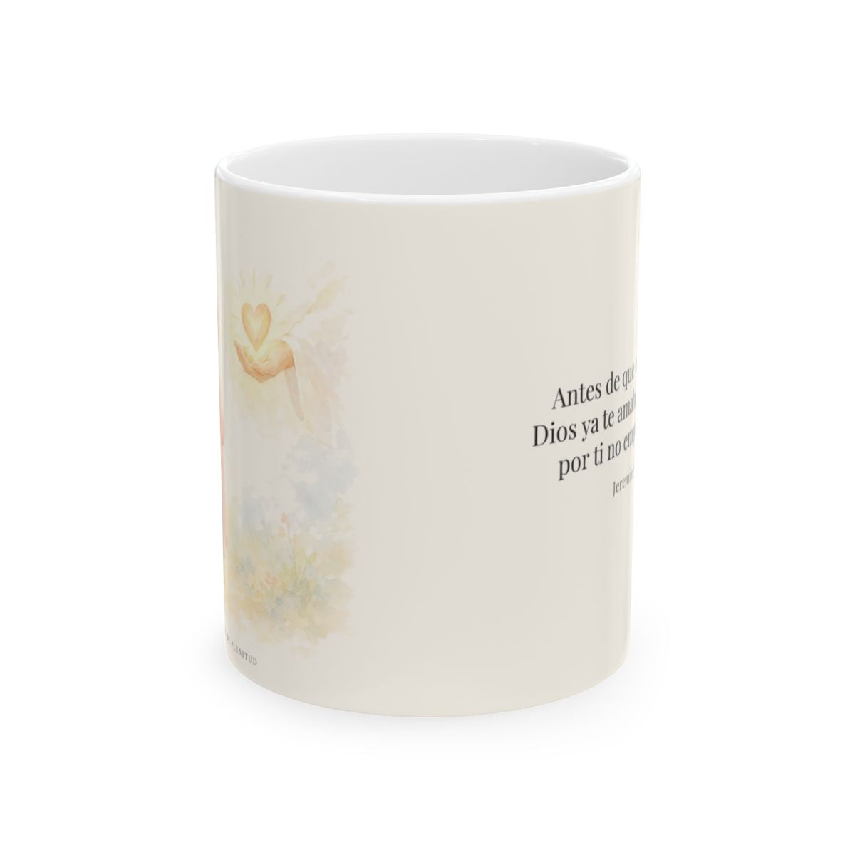 Dios ya me amaba desde antes | Taza de inspiración bíblica | Jeremías 1:5 — 11 oz · Vista frontal