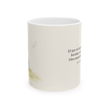 La prisa del corazón no agrada a Dios | Taza cristiana con frase devocional | Proverbios 14:29 — 11 oz · Vista frontal