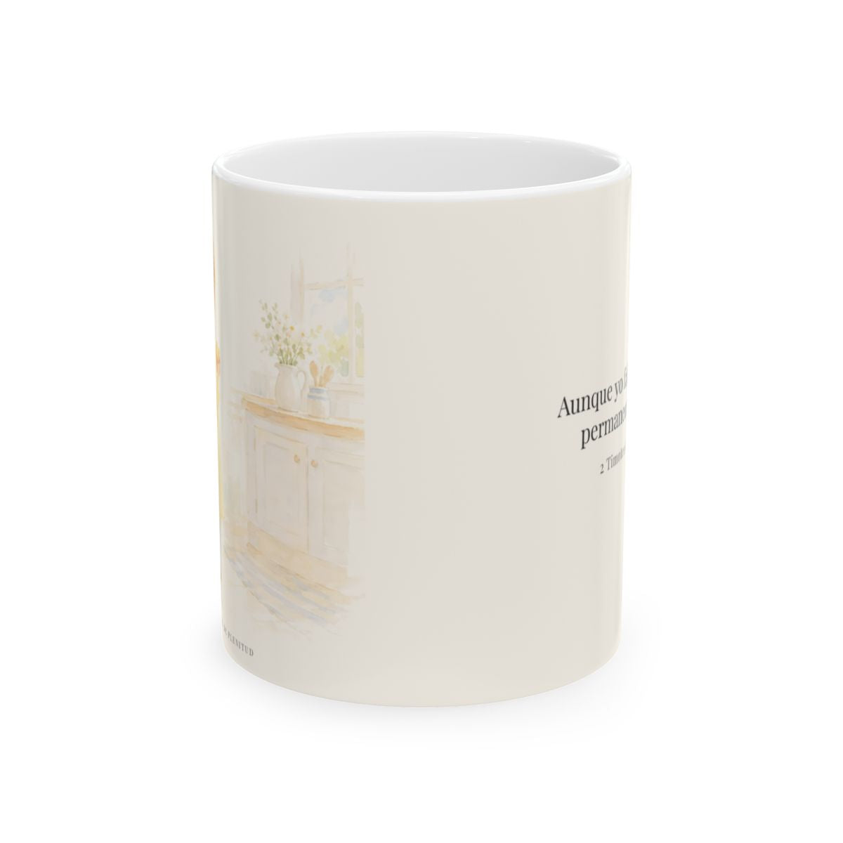 Dios permanece fiel | Taza cristiana para regalar | 2 Timoteo 2:13 — 11 oz · Vista frontal
