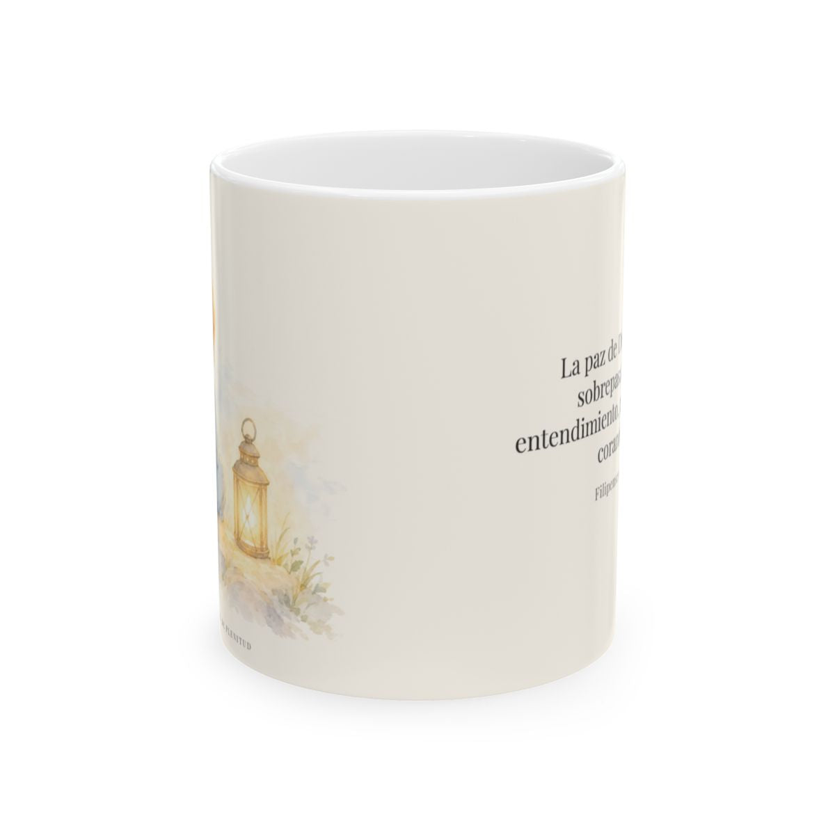 La paz de Dios cuida mi corazón | Taza con arte cristiano | Filipenses 4:7 — 11 oz · Vista frontal