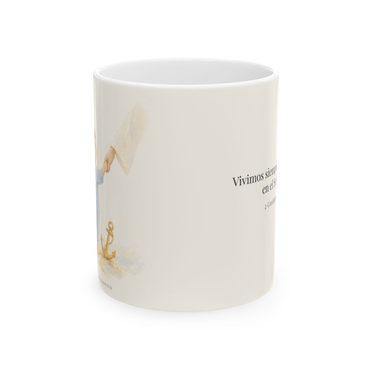 Vivimos confiados en el Señor | Taza con arte cristiano | 2 Corintios 5:7 — 11 oz · Vista frontal