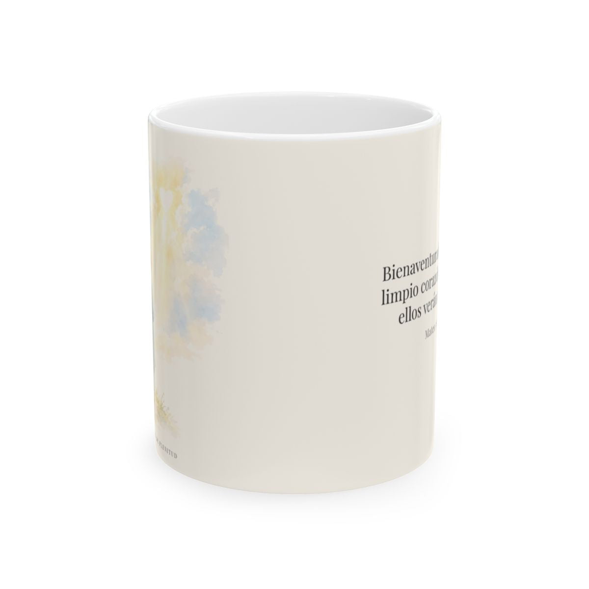Dios guarda el corazón que le entrego | Taza de fe para cada mañana | Mateo 5:8 — 11 oz · Vista frontal