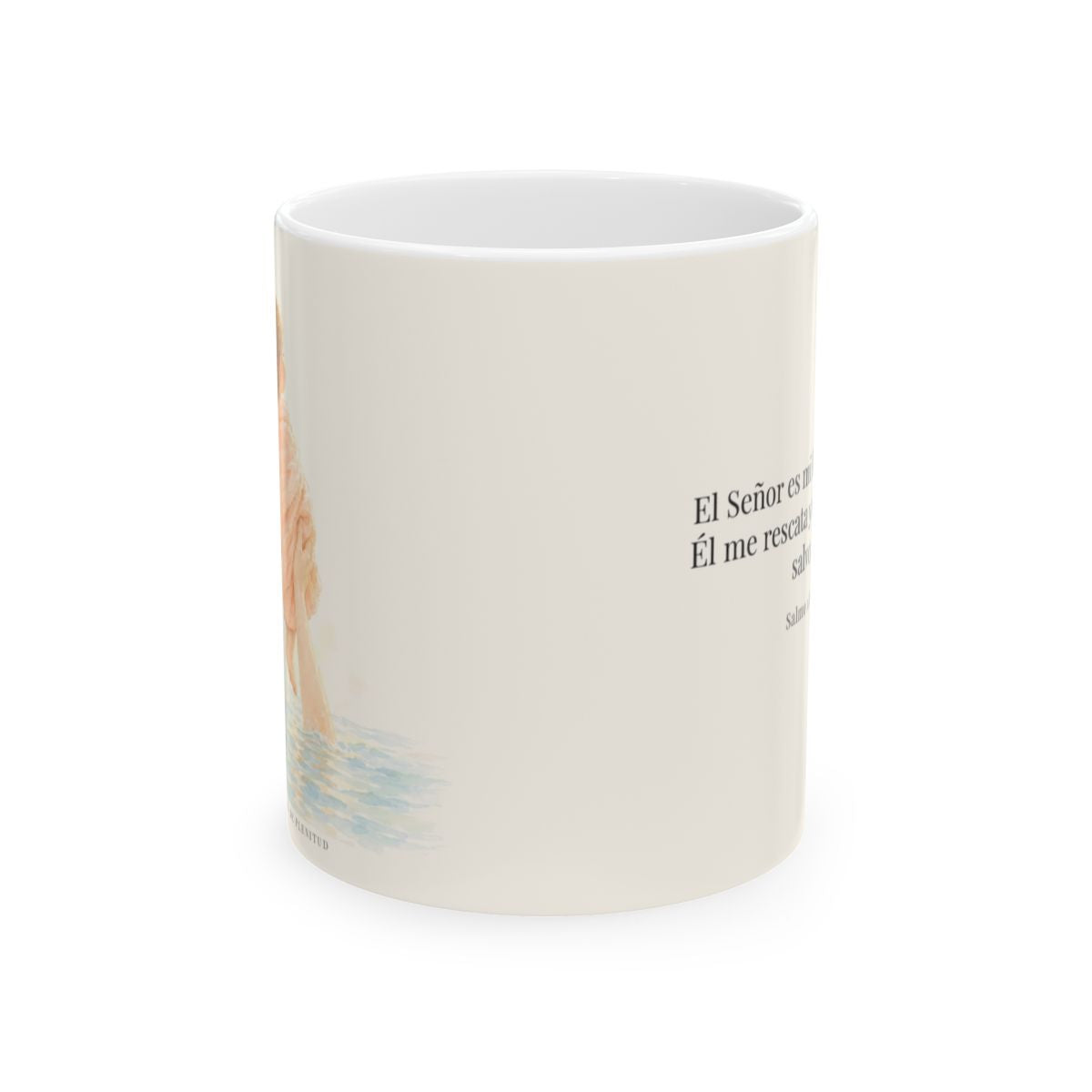 El Señor es mi libertador | Taza bíblica para café | Salmo 18:2 — 11 oz · Vista frontal
