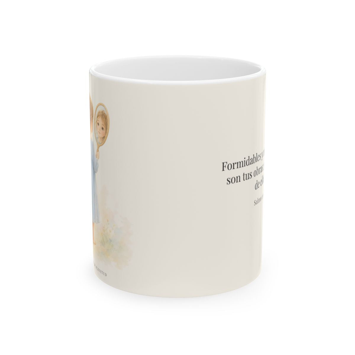 Formidables y maravillosas son tus obras | Taza de fe para cada mañana | Salmo 139:14 — 11 oz · Vista frontal