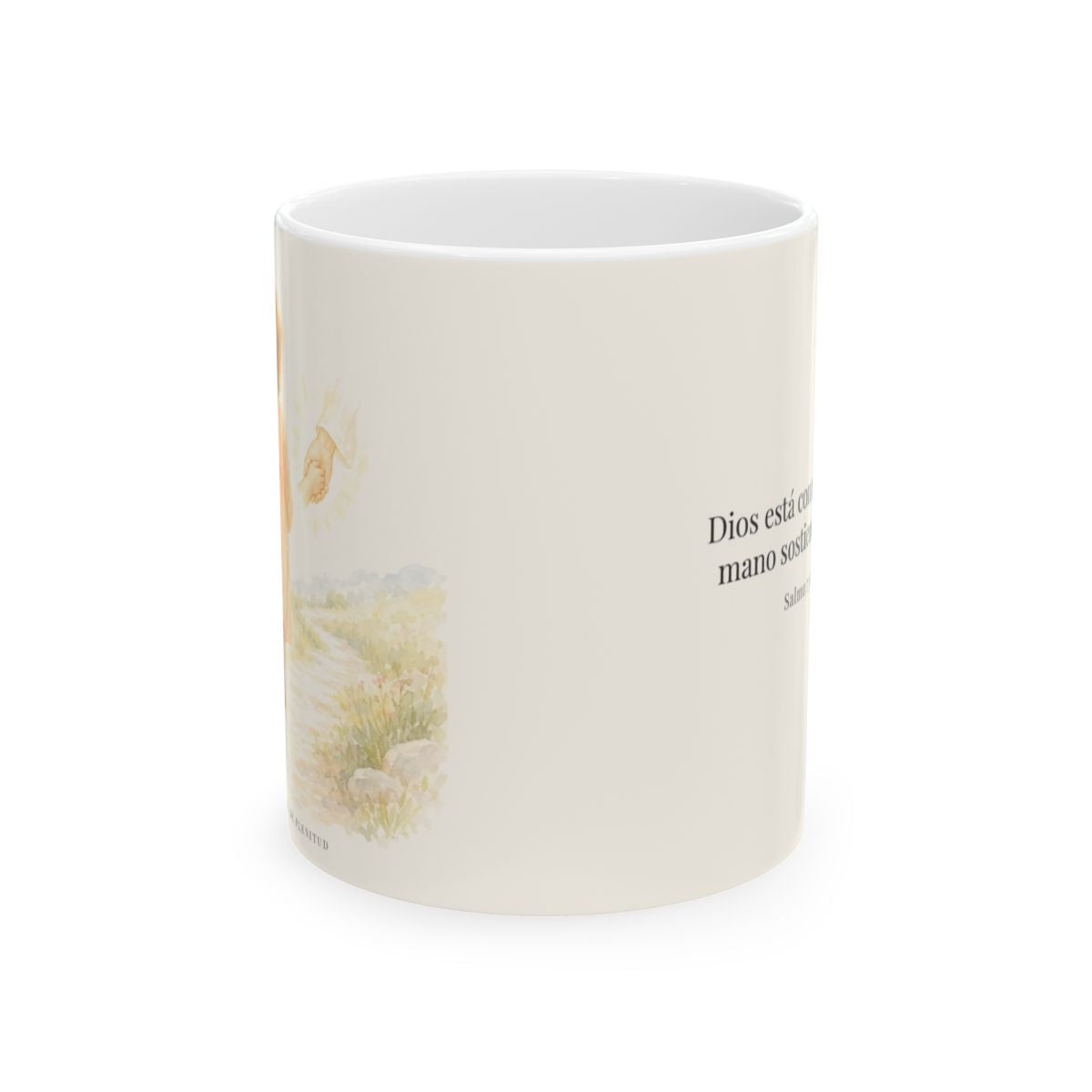 Nunca estoy solo | Taza de fe para cada mañana | Salmo 73:23 — 11 oz · Vista frontal
