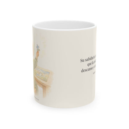 La sabiduría de Dios supera a la mía | Taza cristiana en dos tamaños | Isaías 55:9 — 11 oz · Vista frontal