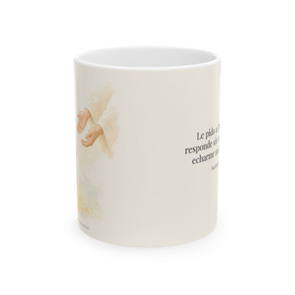 Dios me responde sin echármelo en cara | Taza devocional ilustrada | Santiago 1:5 — 11 oz · Vista frontal