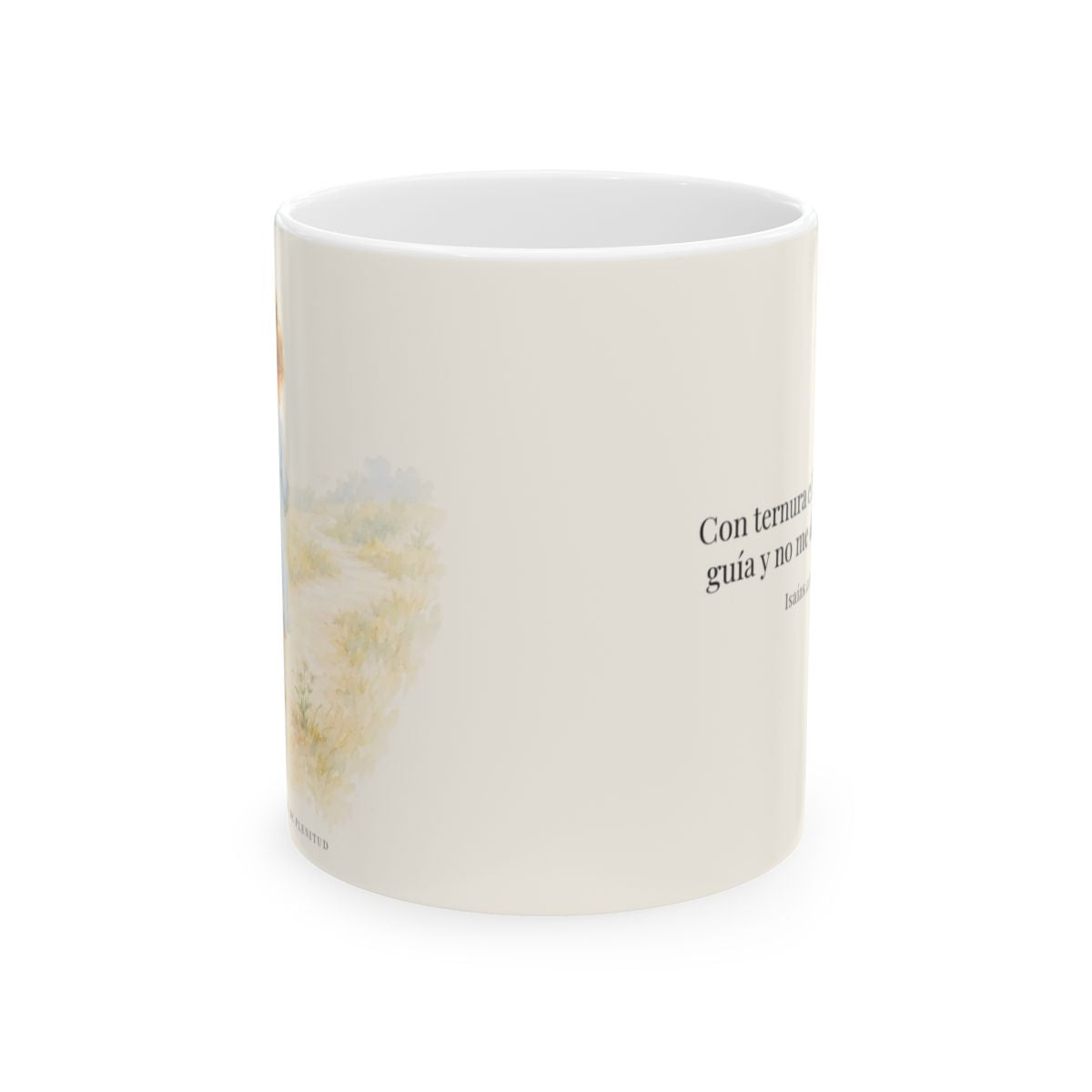 El Señor conduce con ternura a las que tienen cría | Taza de fe para cada mañana | Isaías 40:11 — 11 oz · Vista frontal