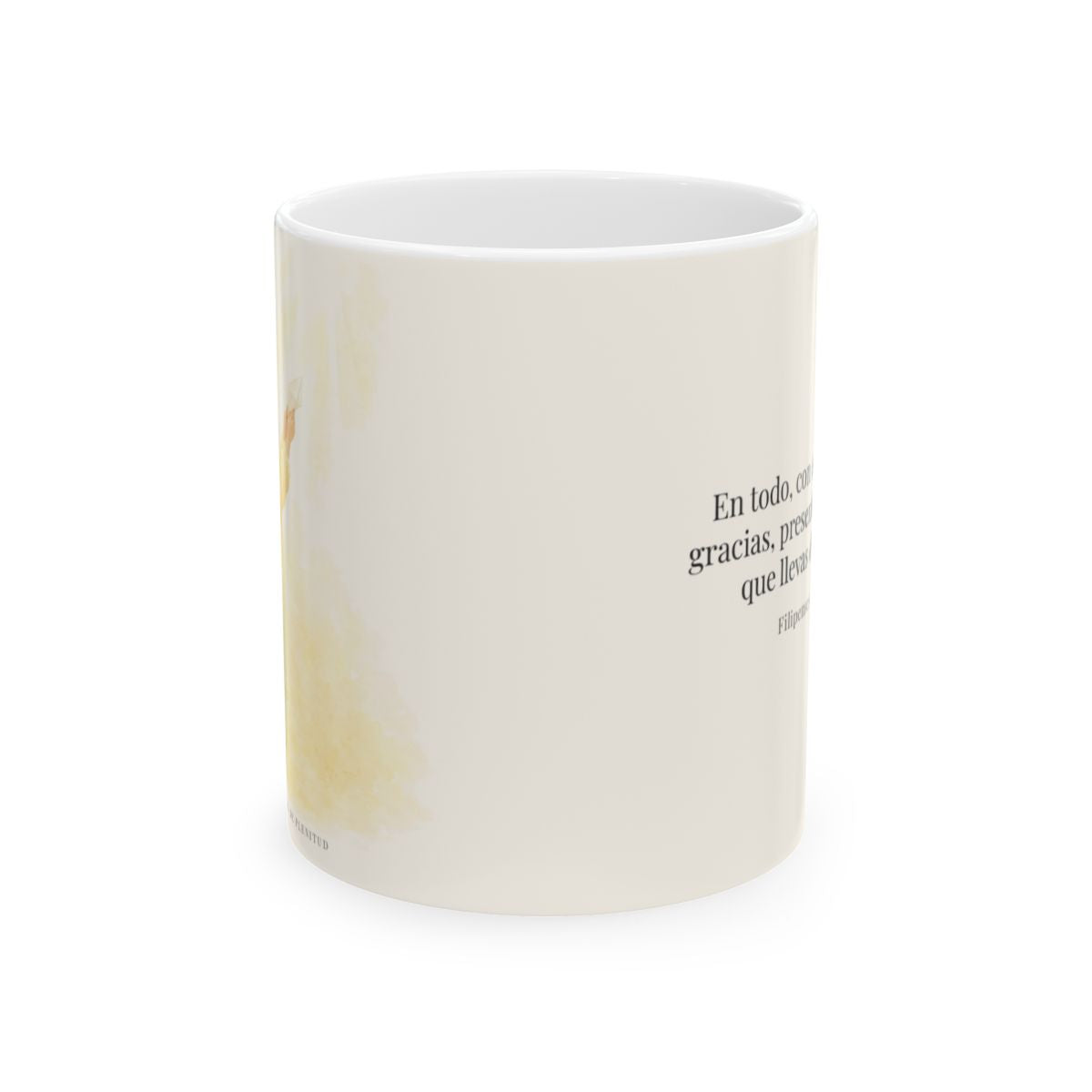 Con acción de gracias, presenta todo a Dios | Taza bíblica para café | Filipenses 4:6 — 11 oz · Vista frontal
