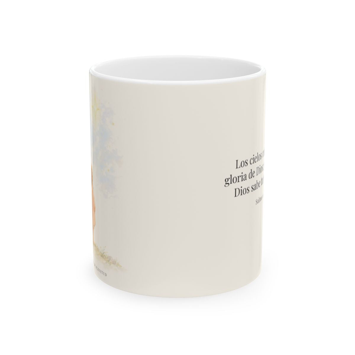 Los cielos cuentan la gloria de Dios | Taza bíblica de cerámica | Salmo 19:1 — 11 oz · Vista frontal