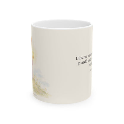 Dios amó tanto al mundo que entregó a su Hijo | Taza cristiana en dos tamaños | Juan 3:16 — 11 oz · Vista frontal