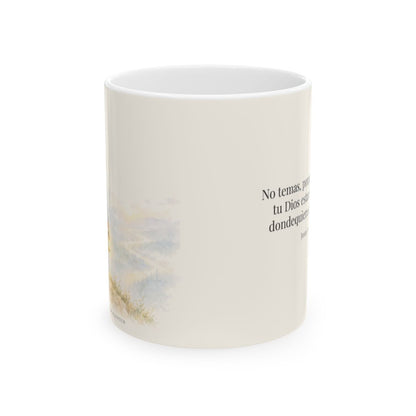 Jehová tu Dios estará contigo | Taza bíblica para café | Josué 1:9 — 11 oz · Vista frontal