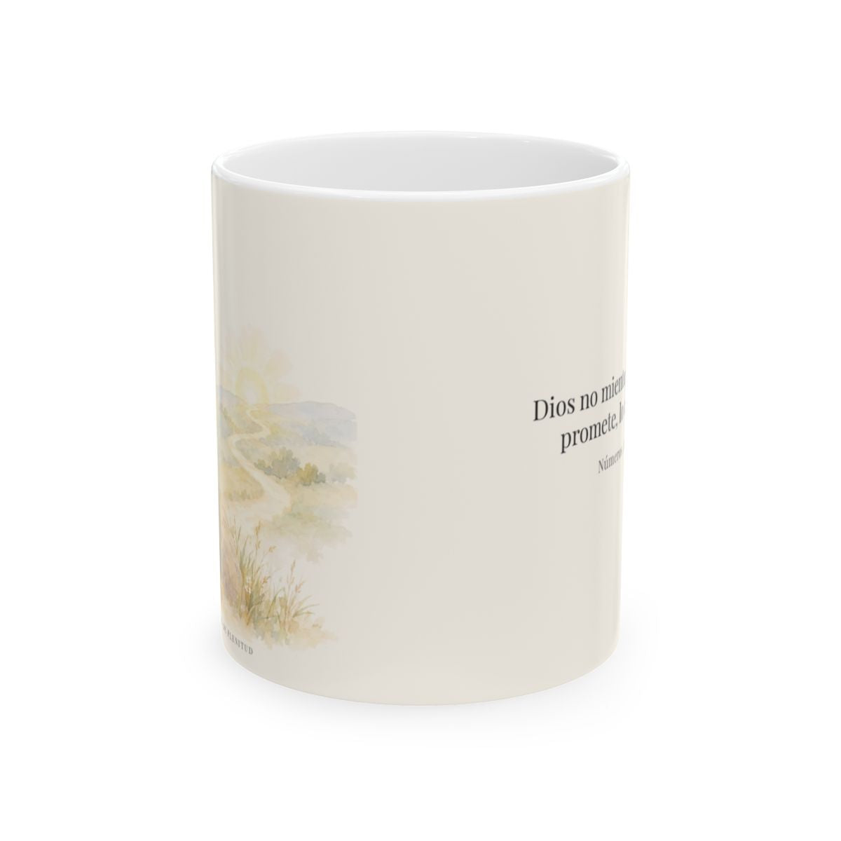 Dios no miente: sus promesas siempre se cumplen | Taza cristiana en dos tamaños | Números 23:19 — 11 oz · Vista frontal