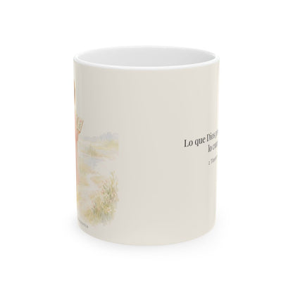 Su palabra no vuelve vacía | Taza devocional ilustrada | 2 Timoteo 2:13 — 11 oz · Vista frontal