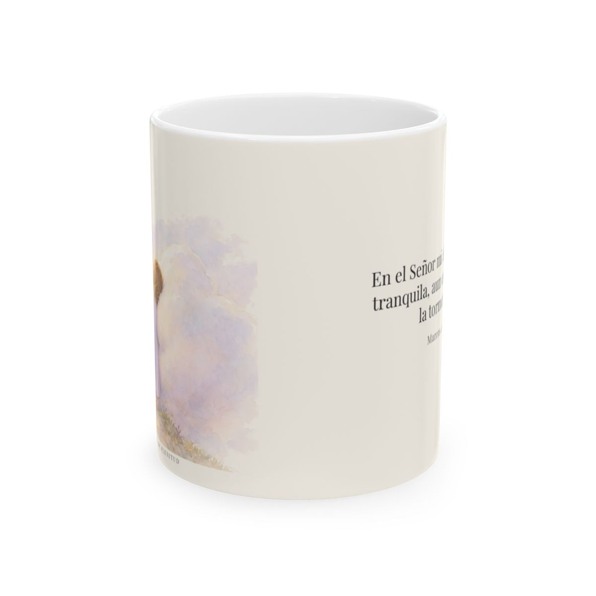 En el Señor mi alma reposa tranquila | Taza cristiana con frase devocional | Marcos 4:39 — 11 oz · Vista frontal