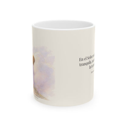 En el Señor mi alma reposa tranquila | Taza cristiana con frase devocional | Marcos 4:39 — 11 oz · Vista frontal