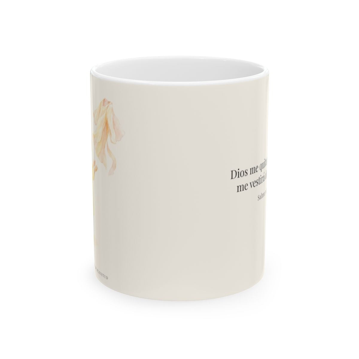 Dios me vestirá de alegría | Taza devocional ilustrada | Salmo 30:11 — 11 oz · Vista frontal