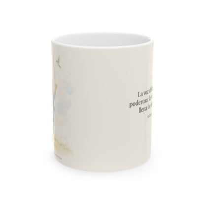 La voz de Jehová es poderosa y llena de majestad | Taza cristiana con frase devocional | Salmo 29:4 — 11 oz · Vista frontal