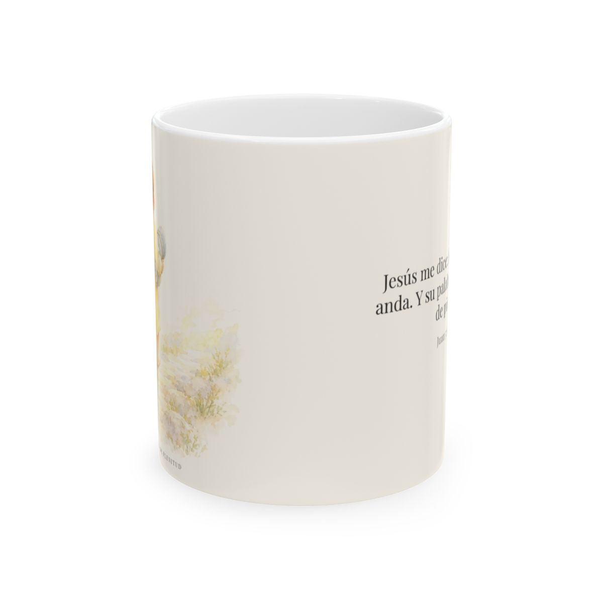 Levántate, toma tu lecho y anda | Taza cristiana en dos tamaños | Juan 5:8 — 11 oz · Vista frontal