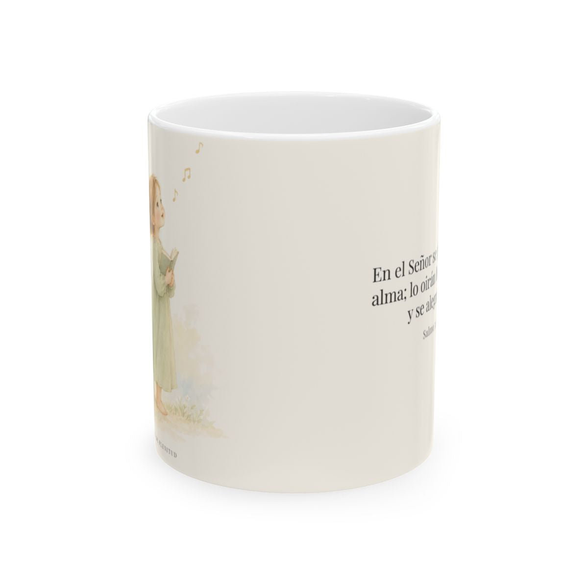 En Dios me gloriaré todo el día | Taza cristiana en dos tamaños | Salmo 34:2 — 11 oz · Vista frontal
