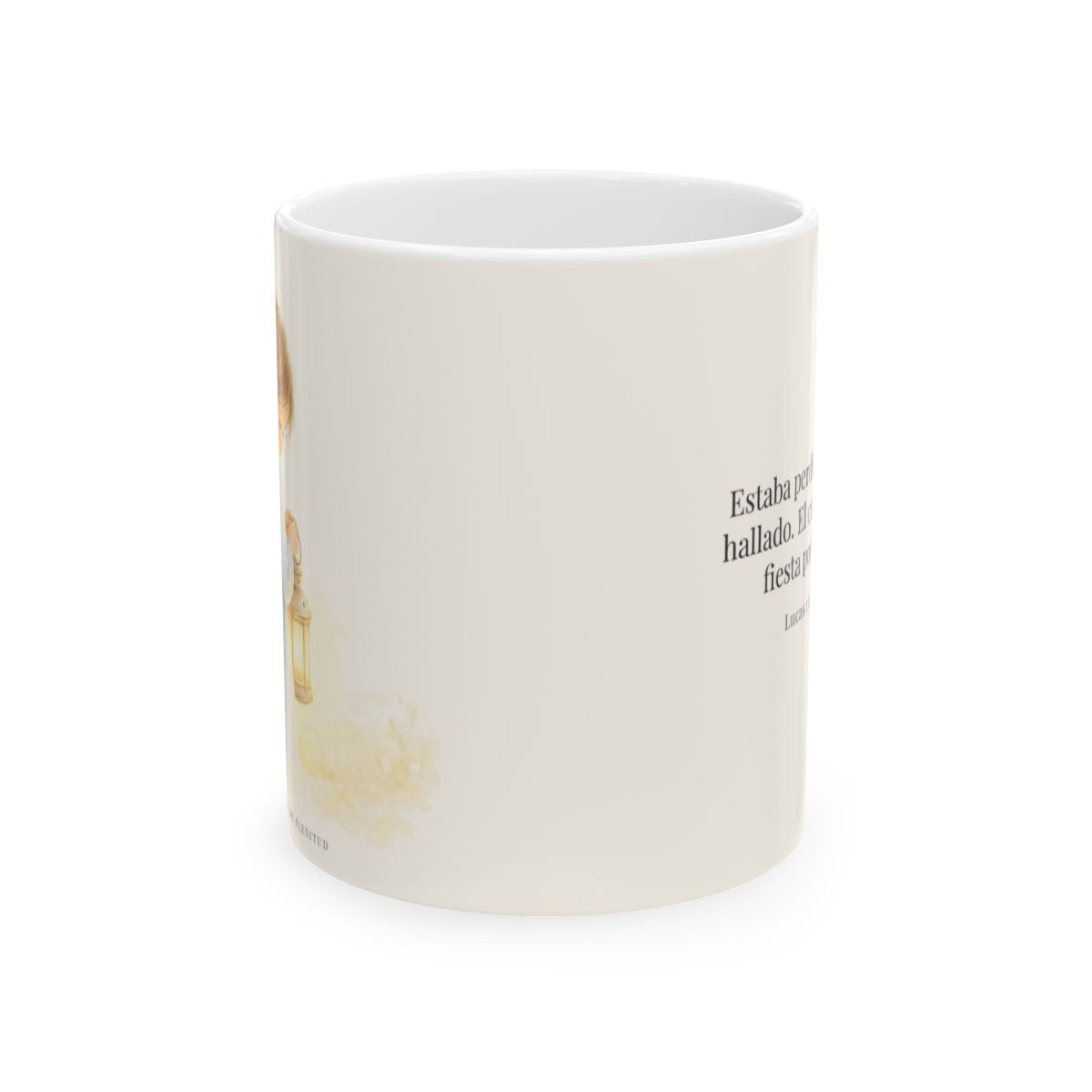 Este mi hijo perdido ha sido hallado | Taza devocional ilustrada | Lucas 15:24 — 11 oz · Vista frontal