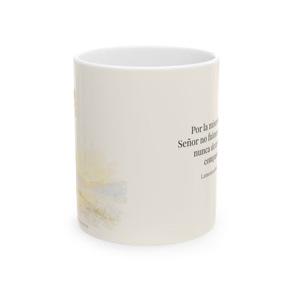 Por la misericordia de Jehová no fuimos consumidos | Taza de fe para cada mañana | Lamentaciones 3:22-23 — 11 oz · Vista frontal