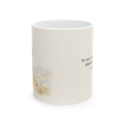 Tu vara y Tu cayado me infunden aliento | Taza devocional ilustrada | Salmo 23:4 — 11 oz · Vista frontal