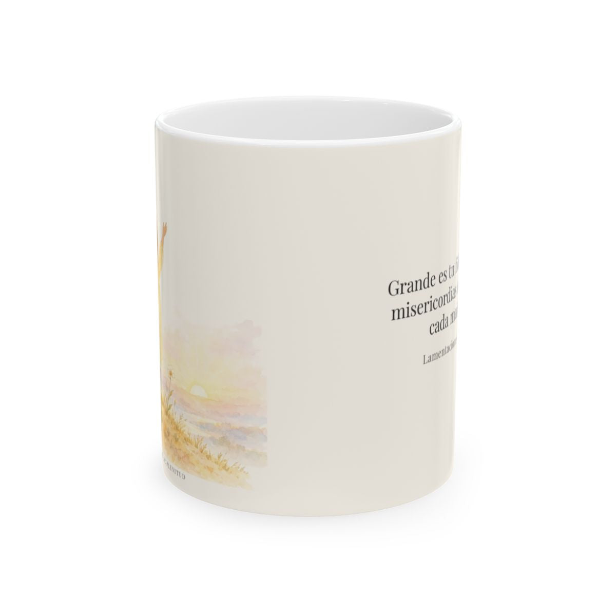 Grande es tu fidelidad, oh Dios | Taza cristiana para regalar | Lamentaciones 3:22-23 — 11 oz · Vista frontal