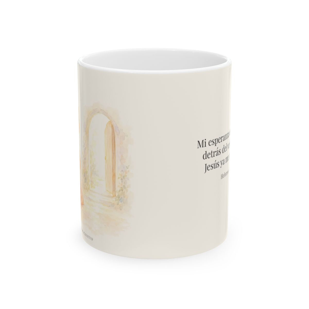 Mi esperanza entra hasta detrás del velo | Taza cristiana para regalar | Hebreos 6:19 — 11 oz · Vista frontal