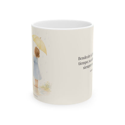 Bendeciré a Jehová en todo tiempo | Taza cristiana con frase devocional | Salmo 34:1 — 11 oz · Vista frontal