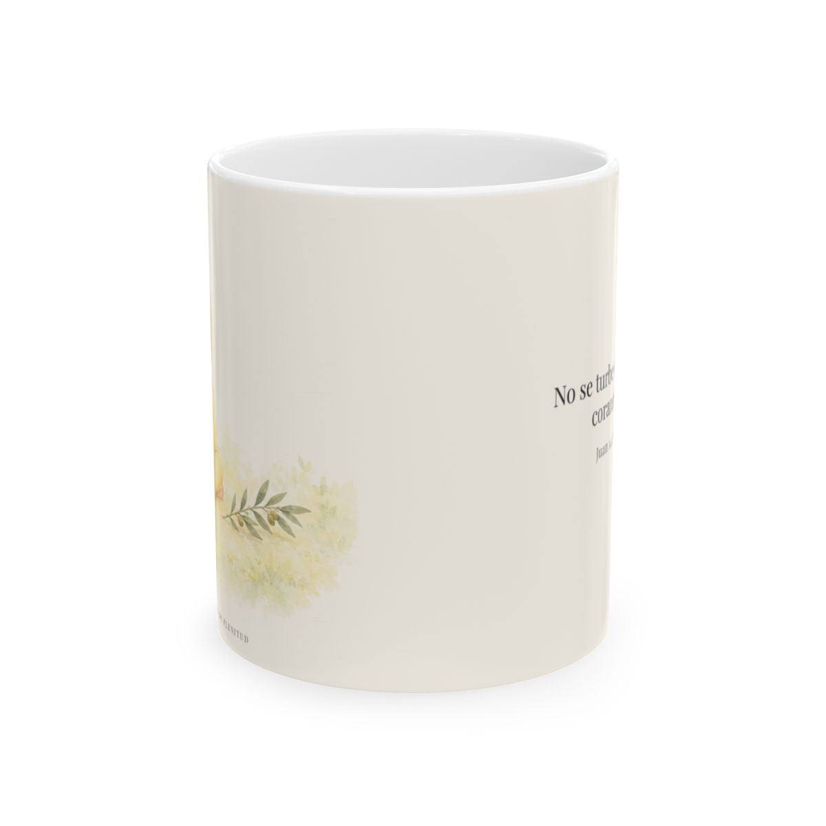 No se turbe vuestro corazón | Taza cristiana con frase devocional | Juan 14:27 — 11 oz · Vista frontal