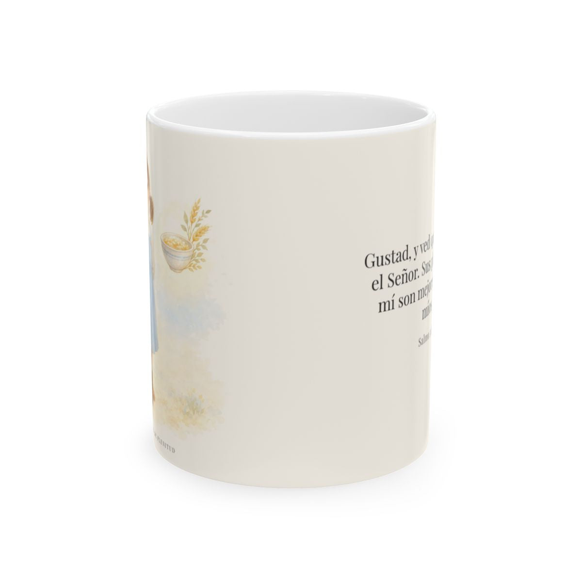 Gustad, y ved que es bueno Jehová | Taza cristiana en dos tamaños | Salmo 34:8 — 11 oz · Vista frontal