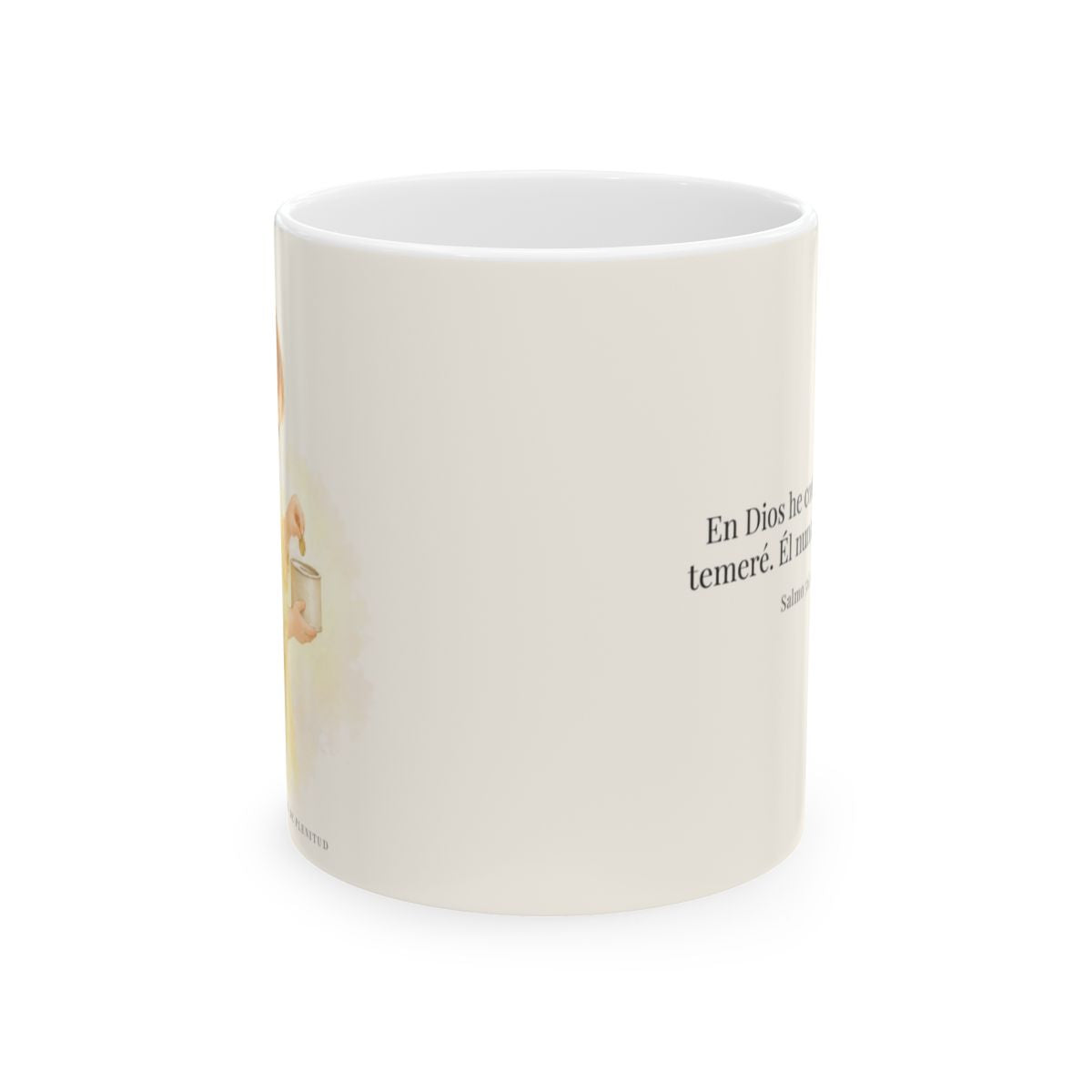 En Dios he confiado, no temeré | Taza cristiana con frase devocional | Salmo 56:3-4 — 11 oz · Vista frontal