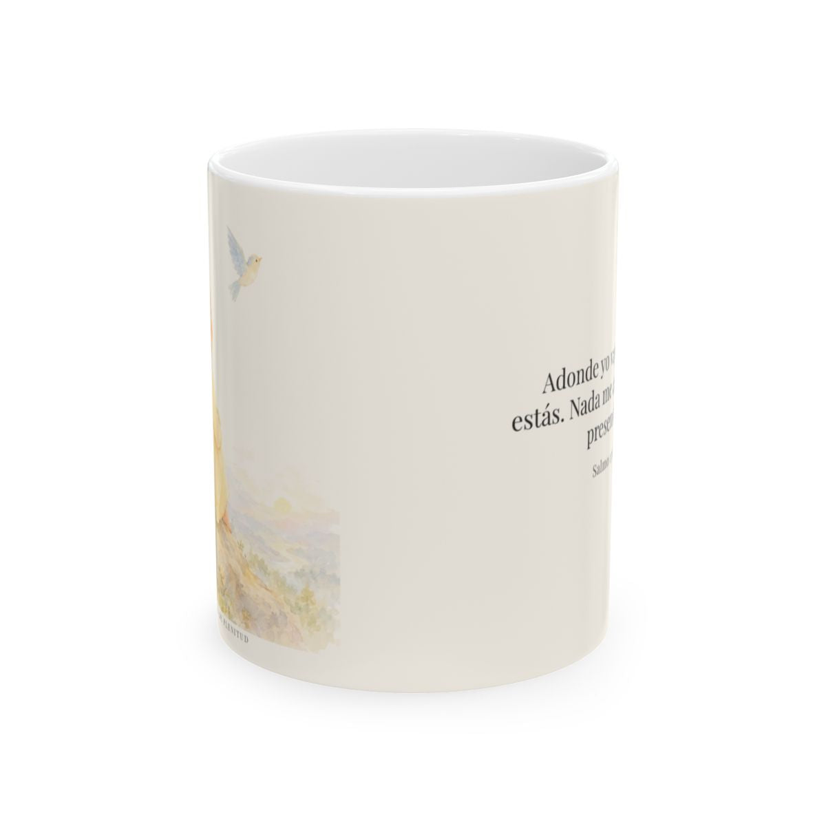Si subo a los cielos, allí estás Tú | Taza cristiana con frase devocional | Salmo 139:8 — 11 oz · Vista frontal