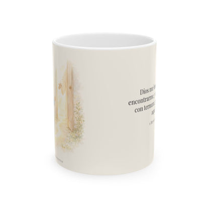 Dios me busca para encontrarme | Taza con arte cristiano | 1 Reyes 19:12 — 11 oz · Vista frontal