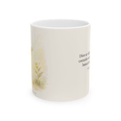 Dios se deja ver por el corazón sencillo | Taza de inspiración bíblica | Mateo 5:8 — 11 oz · Vista frontal