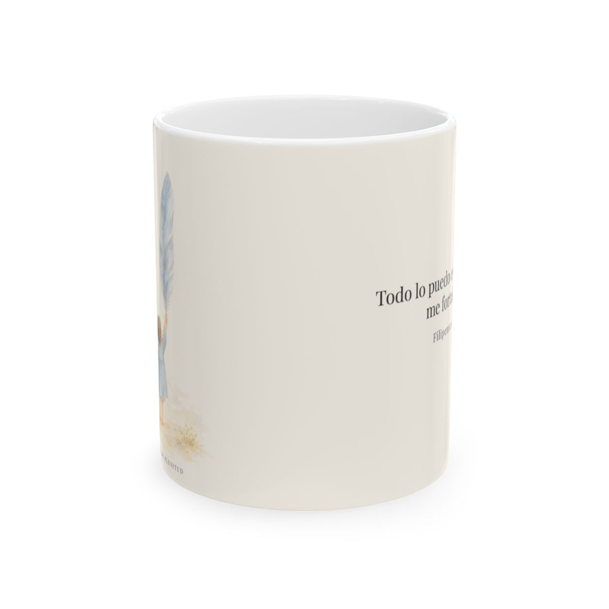 Todo lo puedo en Cristo que me fortalece | Taza bíblica para café | Filipenses 4:13 — 11 oz · Vista frontal