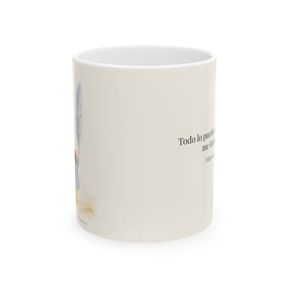 Todo lo puedo en Cristo que me fortalece | Taza bíblica para café | Filipenses 4:13 — 11 oz · Vista frontal