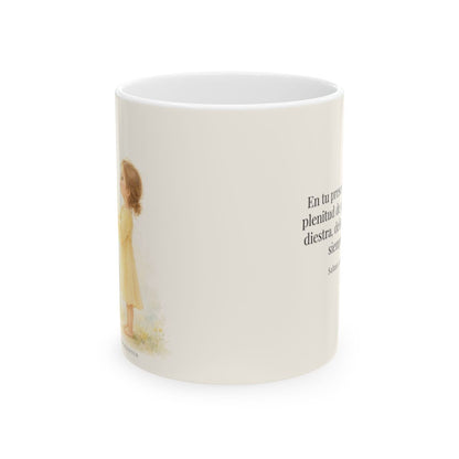 En la presencia de Jehová hay plenitud de gozo | Taza devocional de fe | Salmo 118:24 — 11 oz · Vista frontal