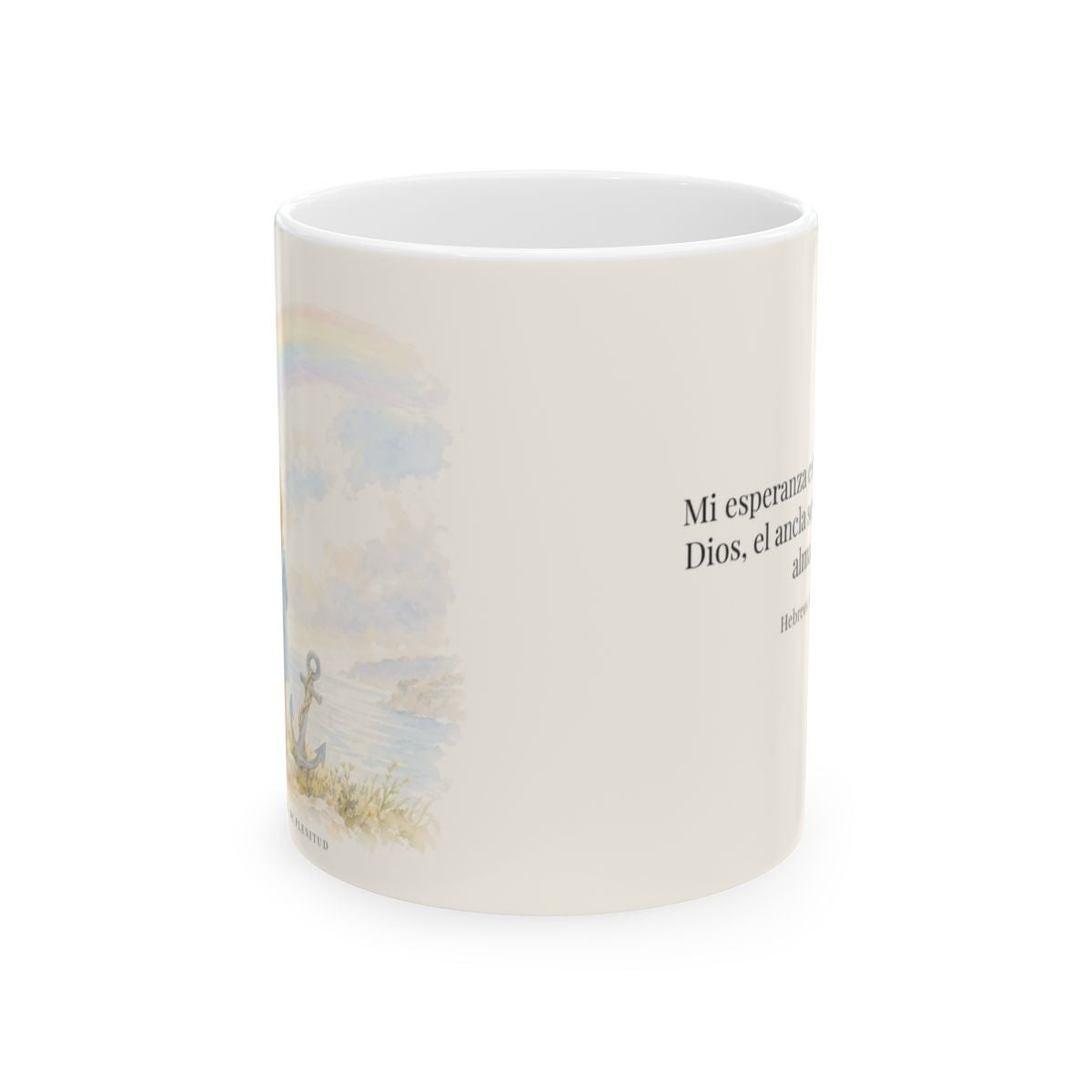 Mi esperanza está firme en Dios | Taza con arte cristiano | Hebreos 6:19 — 11 oz · Vista frontal