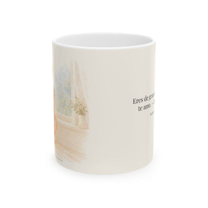 Serás precioso a los ojos de Dios | Taza bíblica de cerámica | Isaías 43:4 — 11 oz · Vista frontal