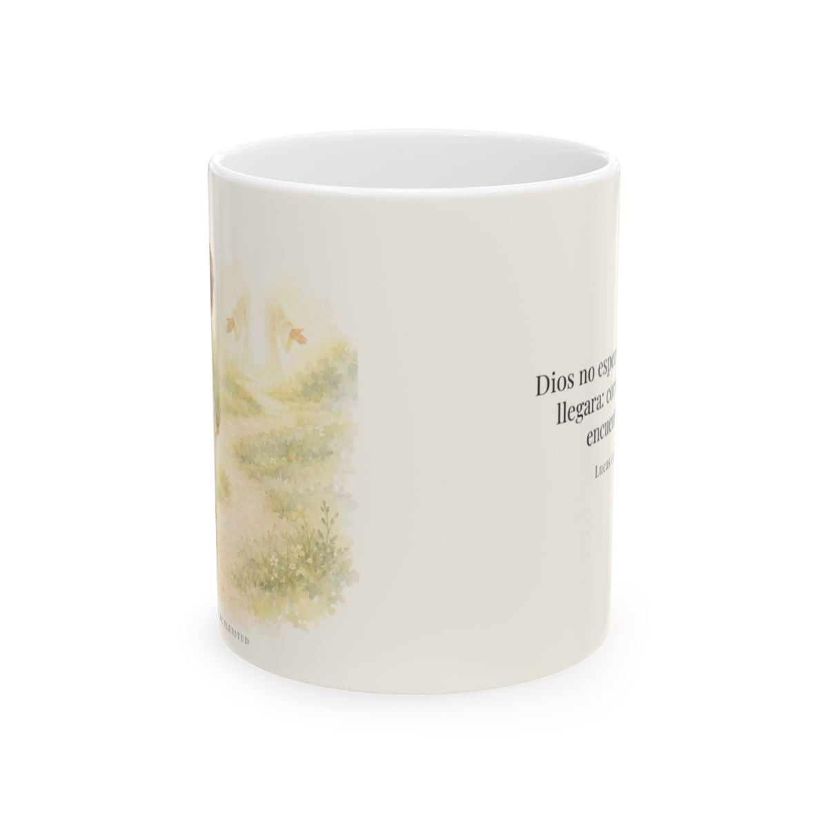 Mi Padre corrió a mi encuentro | Taza con arte cristiano | Lucas 15:24 — 11 oz · Vista frontal