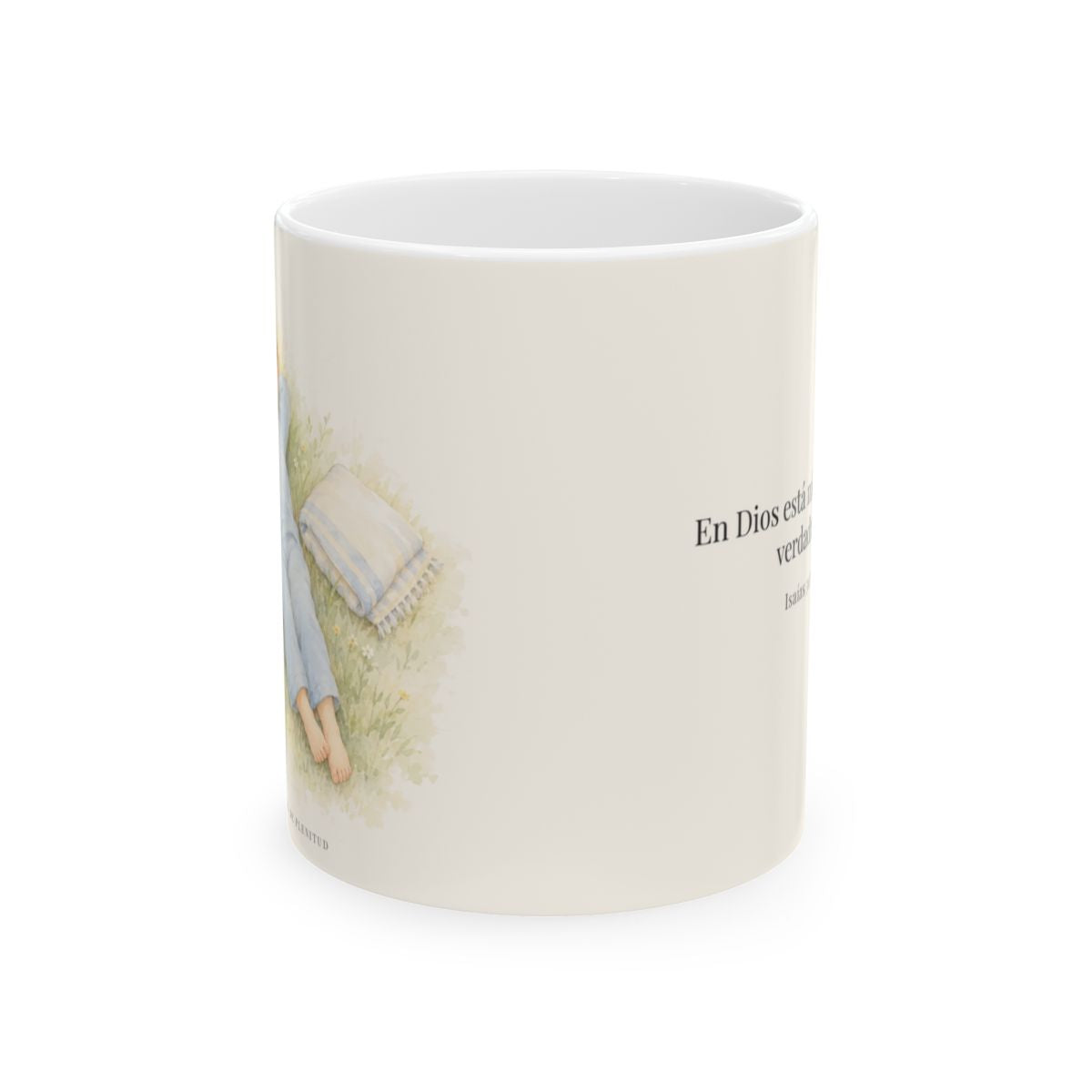 En Dios está mi descanso verdadero | Taza cristiana para regalar | Isaías 30:15 — 11 oz · Vista frontal