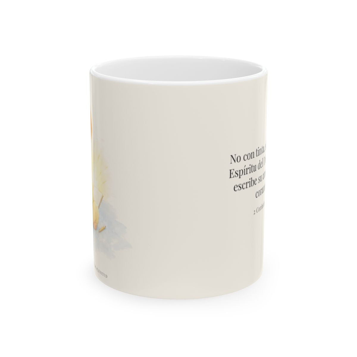 El Espíritu del Dios vivo escribe en mi corazón | Taza devocional de fe | 2 Corintios 3:3 — 11 oz · Vista frontal