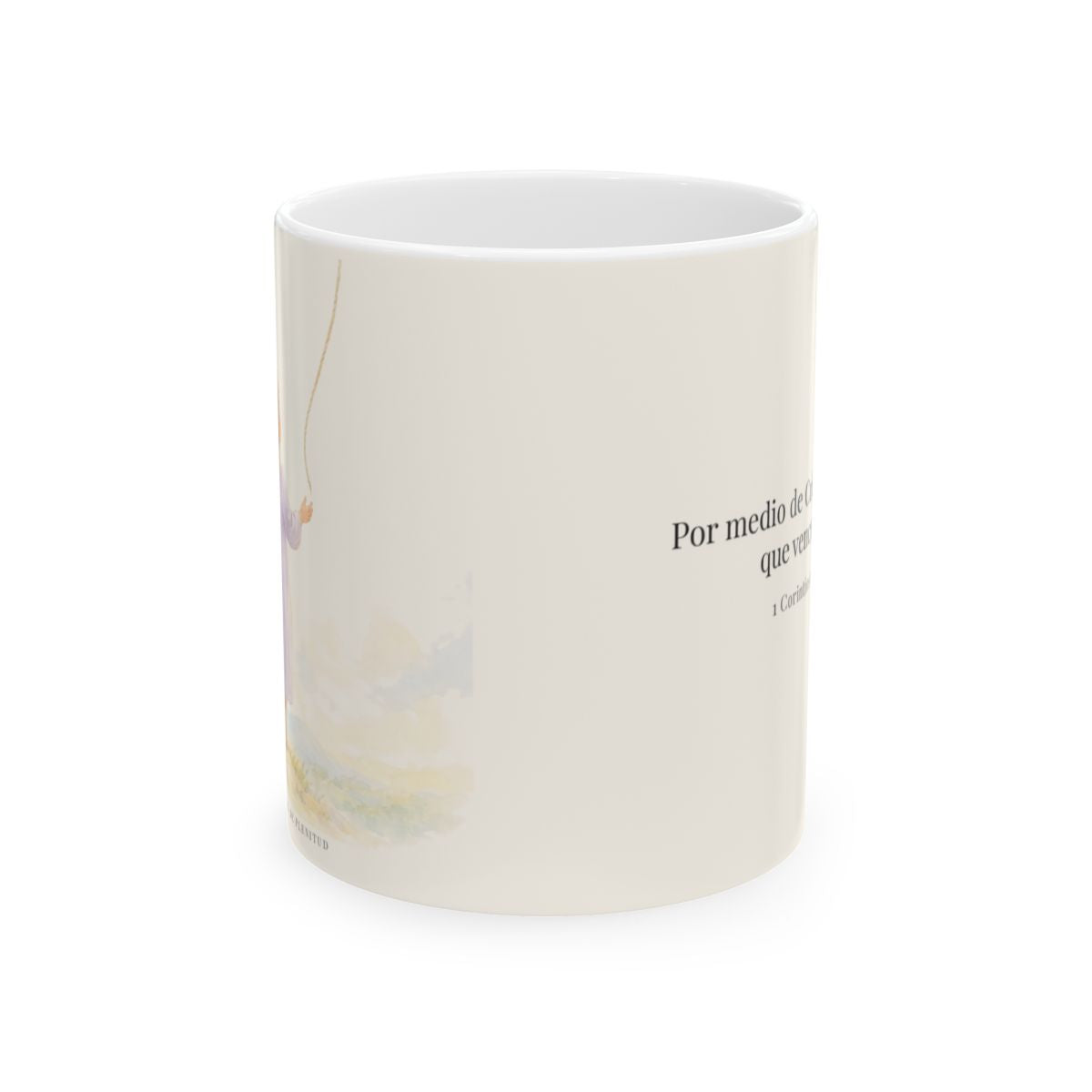 Por medio de Cristo soy más que vencedor | Taza con arte cristiano | 1 Corintios 15:57 — 11 oz · Vista frontal